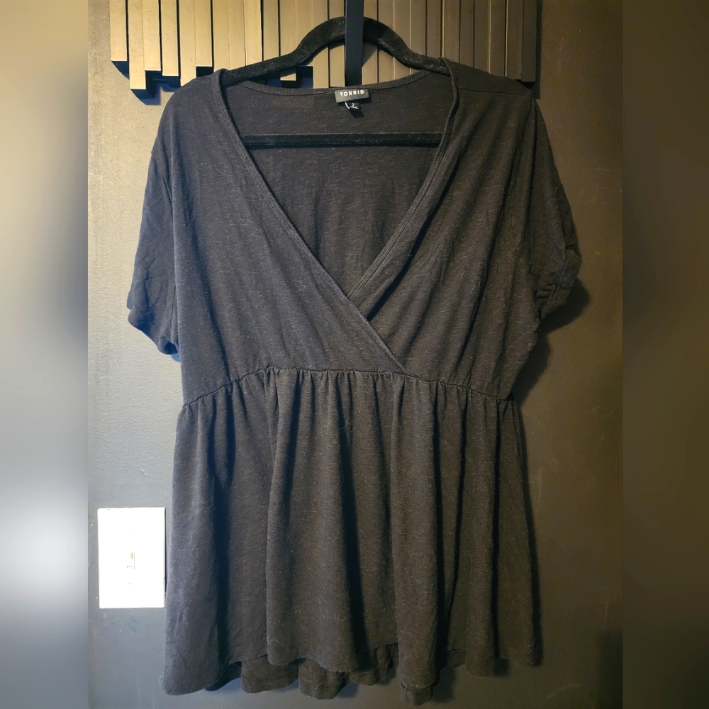 Torrid Black Faux Wrap Shirt Size 2